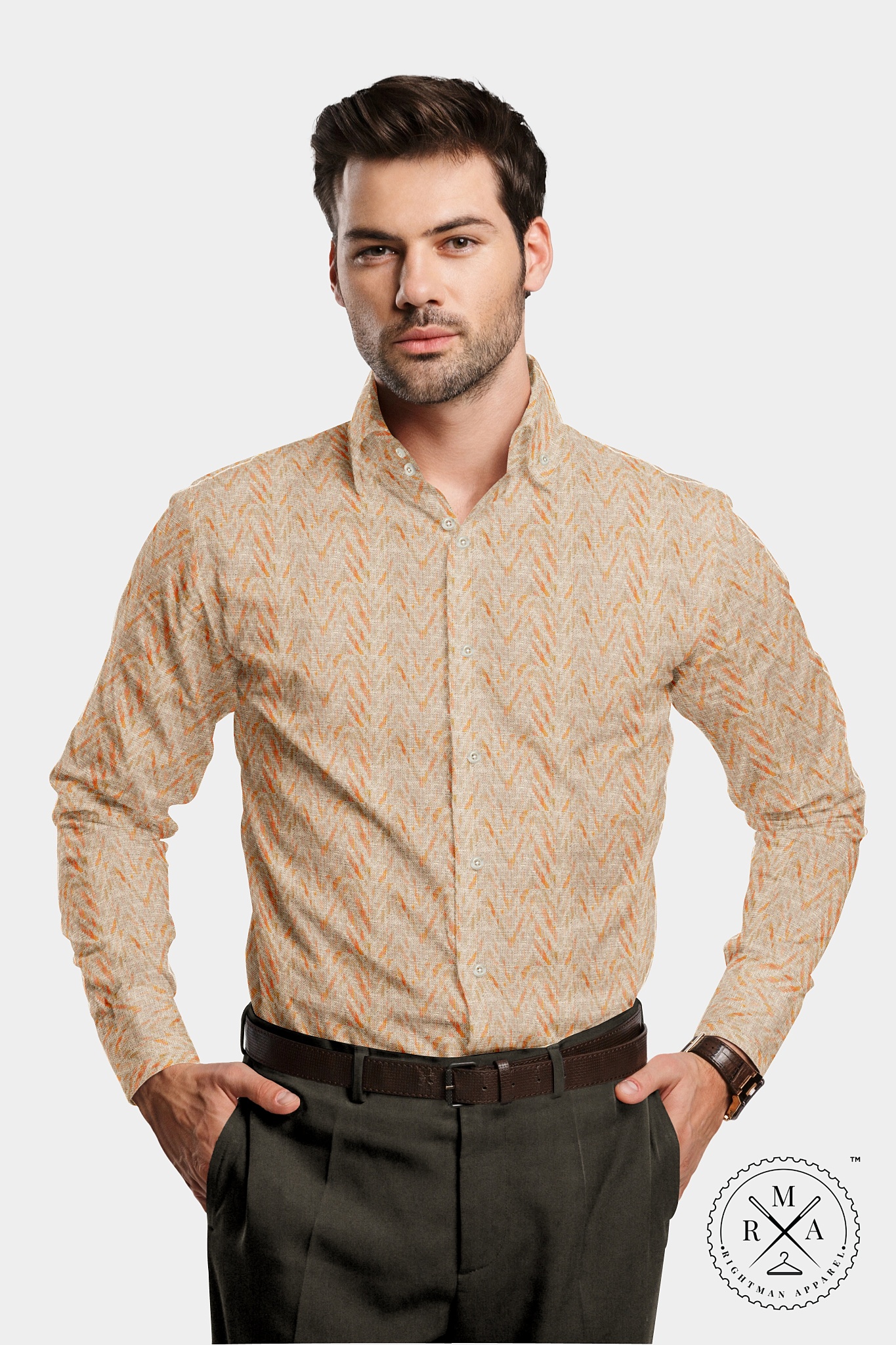 Orange Irish Linen Shirt SH316